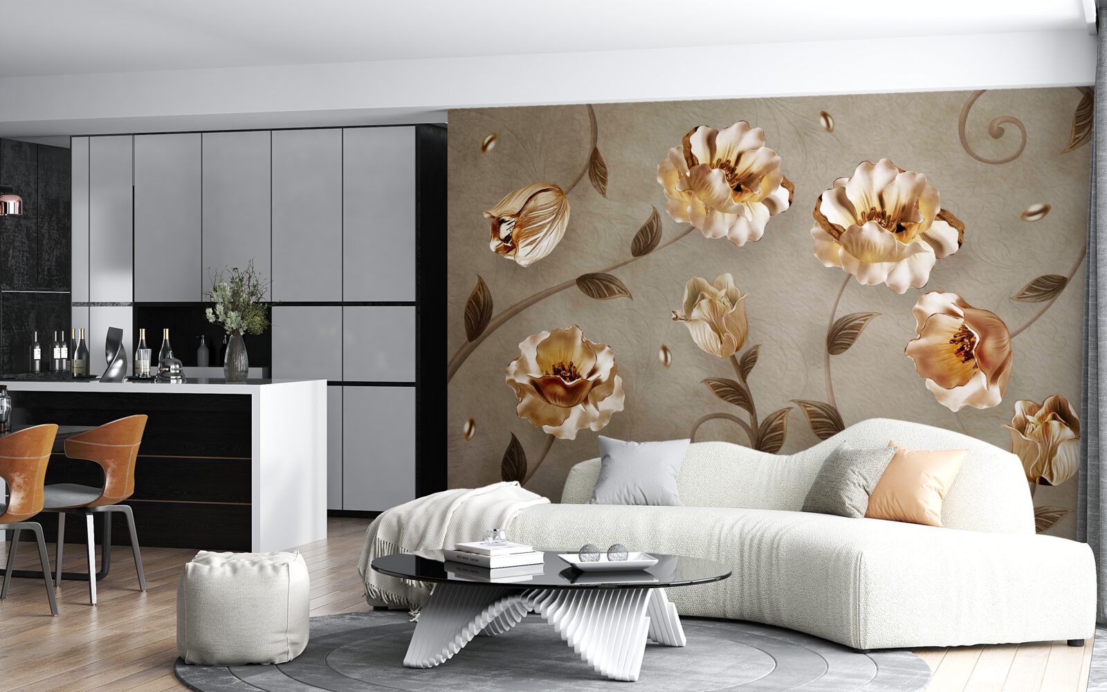 Fotobehang bloemen van goud