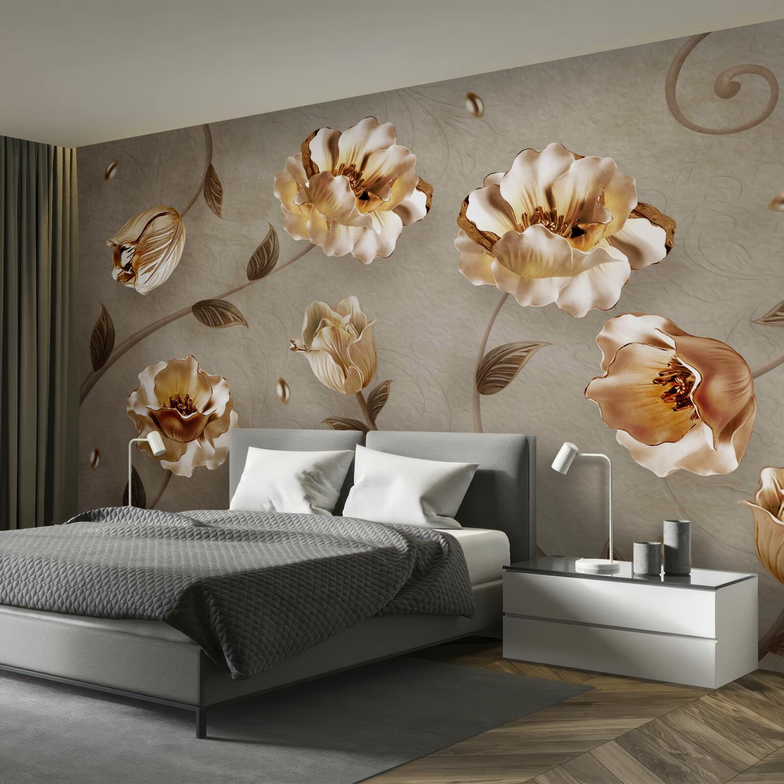 Fotobehang bloemen van goud