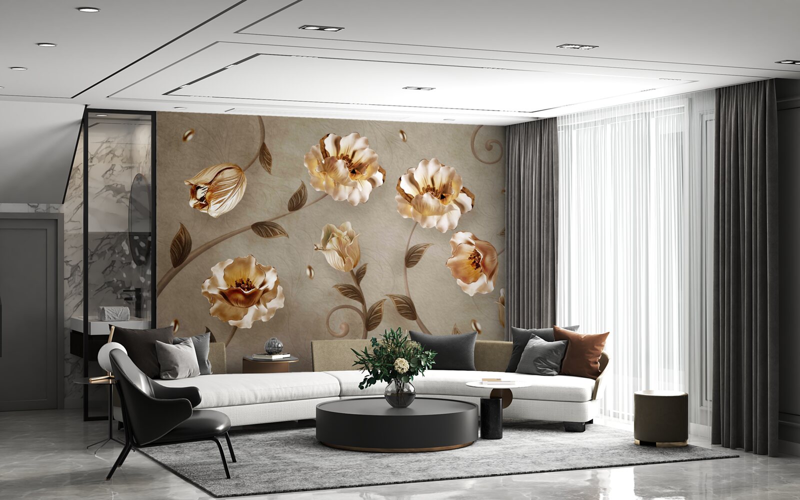 Fotobehang bloemen van goud