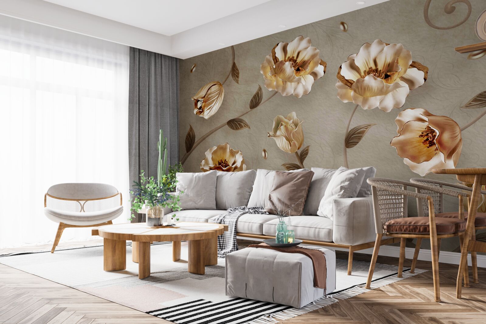 Fotobehang bloemen van goud