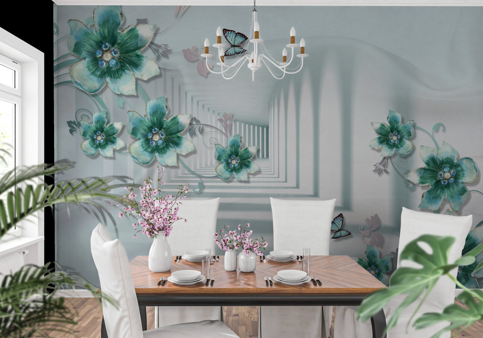 Fotobehang driedimensionale tunnel met groene vegetatie