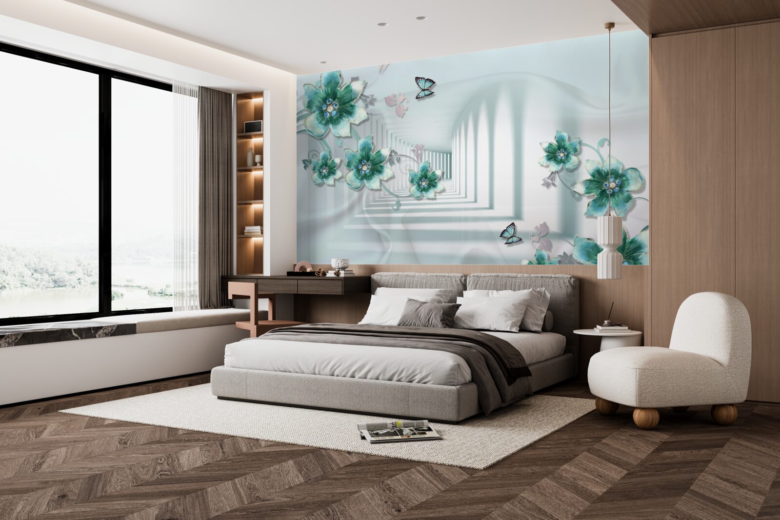 Fotobehang driedimensionale tunnel met groene vegetatie