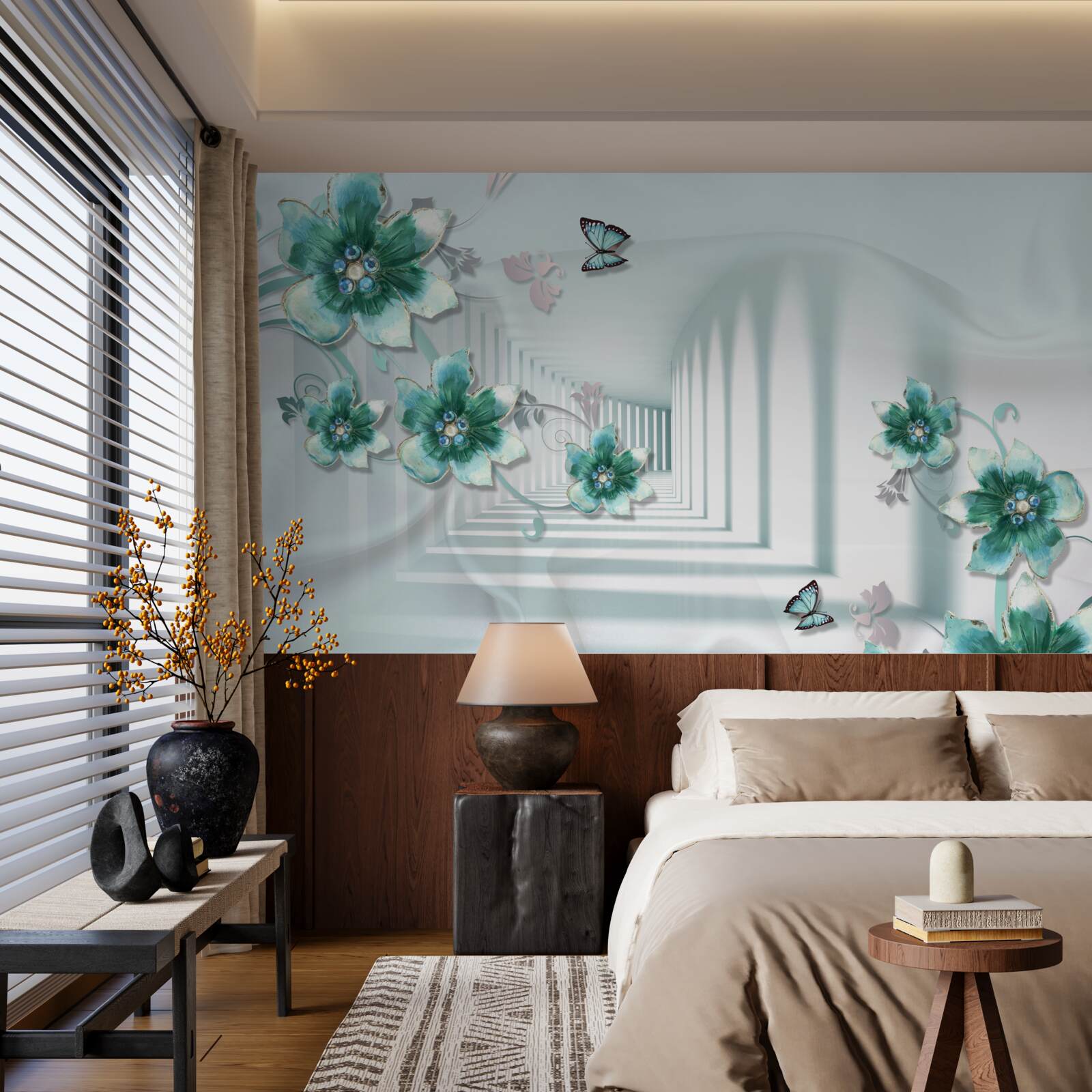 Fotobehang driedimensionale tunnel met groene vegetatie