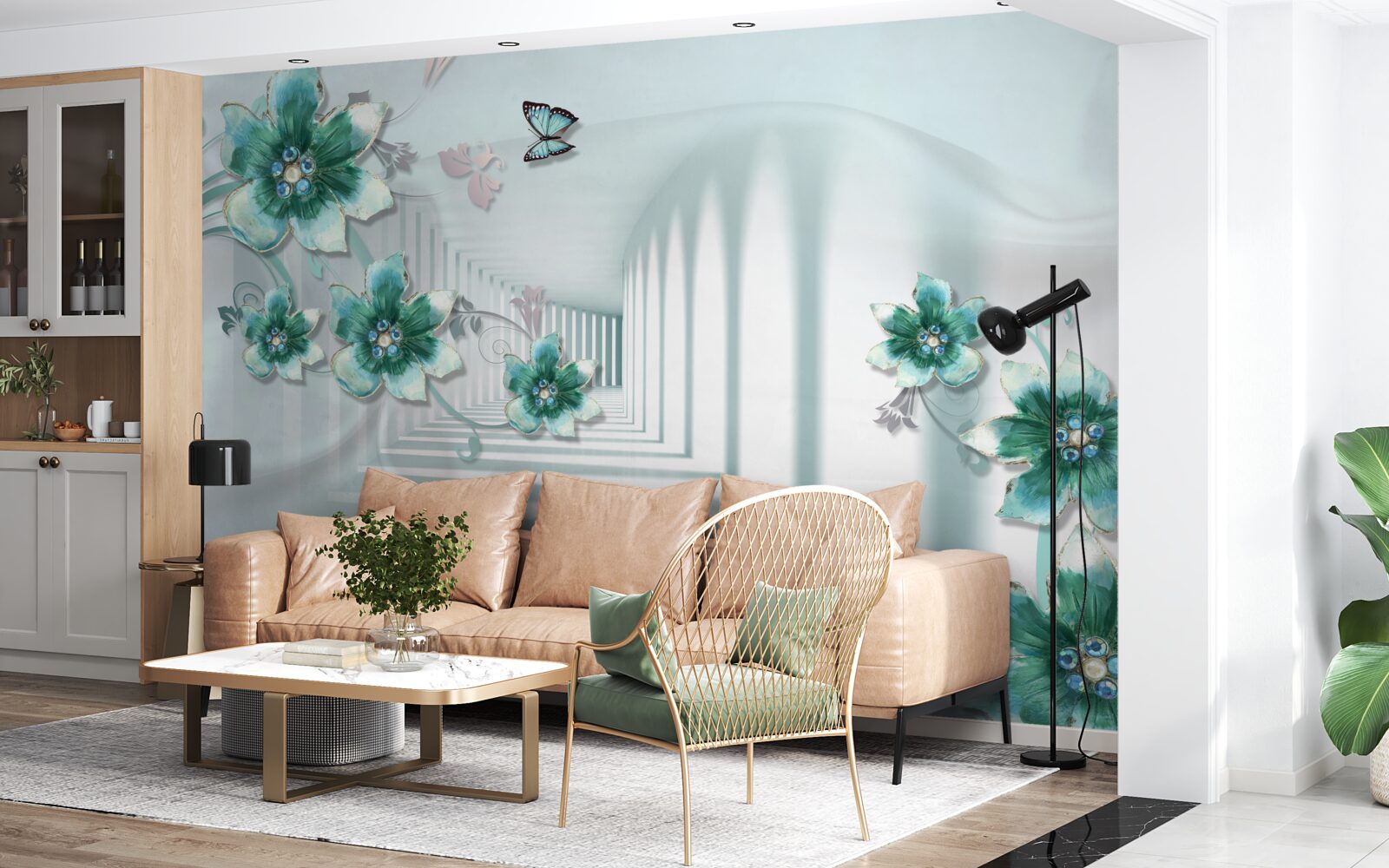 Fotobehang driedimensionale tunnel met groene vegetatie