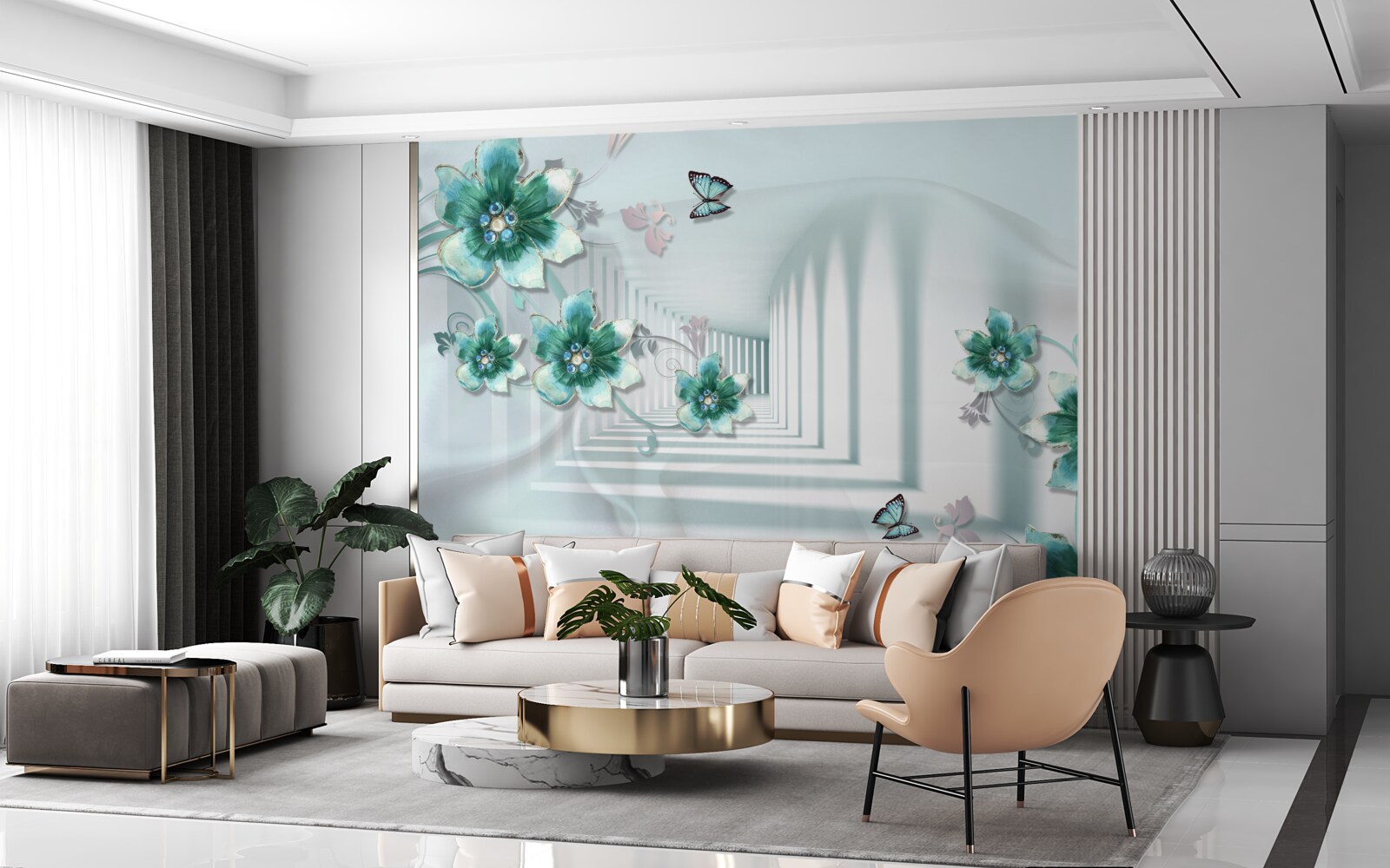 Fotobehang driedimensionale tunnel met groene vegetatie