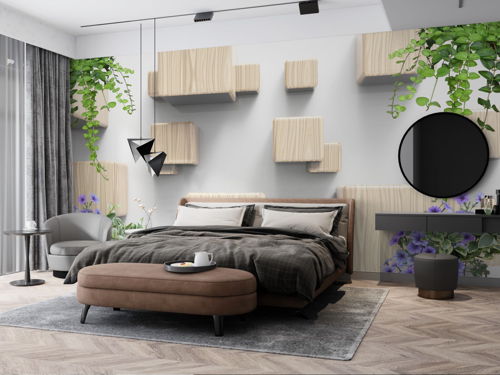 Fotobehang zwevende kubussen van hout