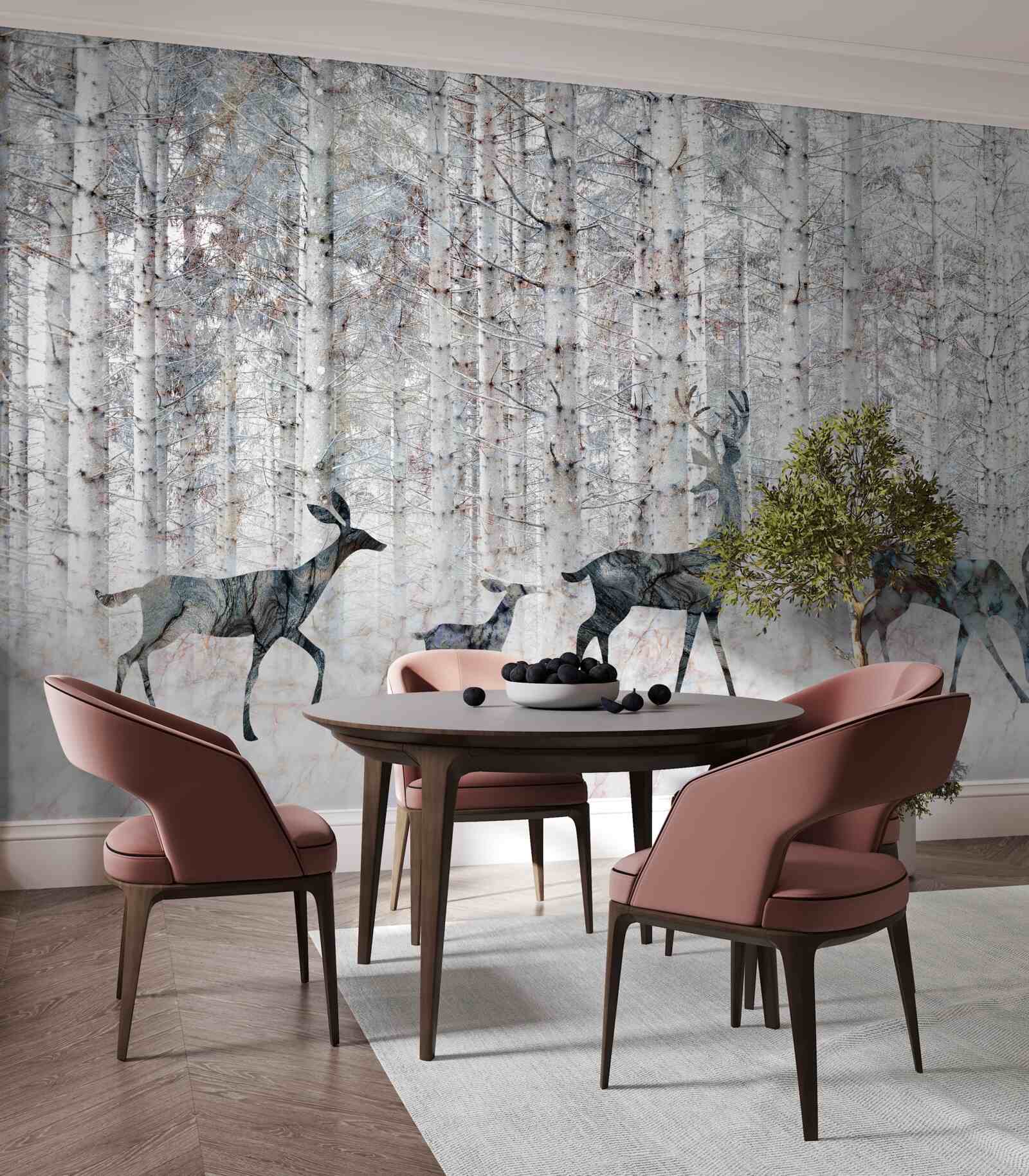 Fotobehang herten in een winters bos