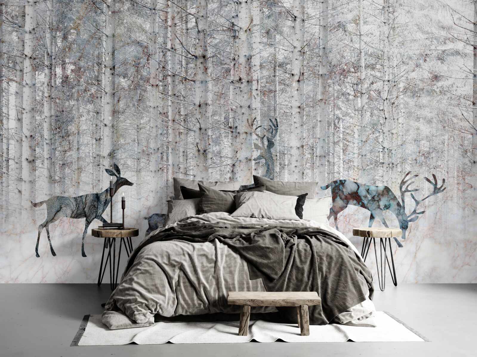 Fotobehang herten in een winters bos