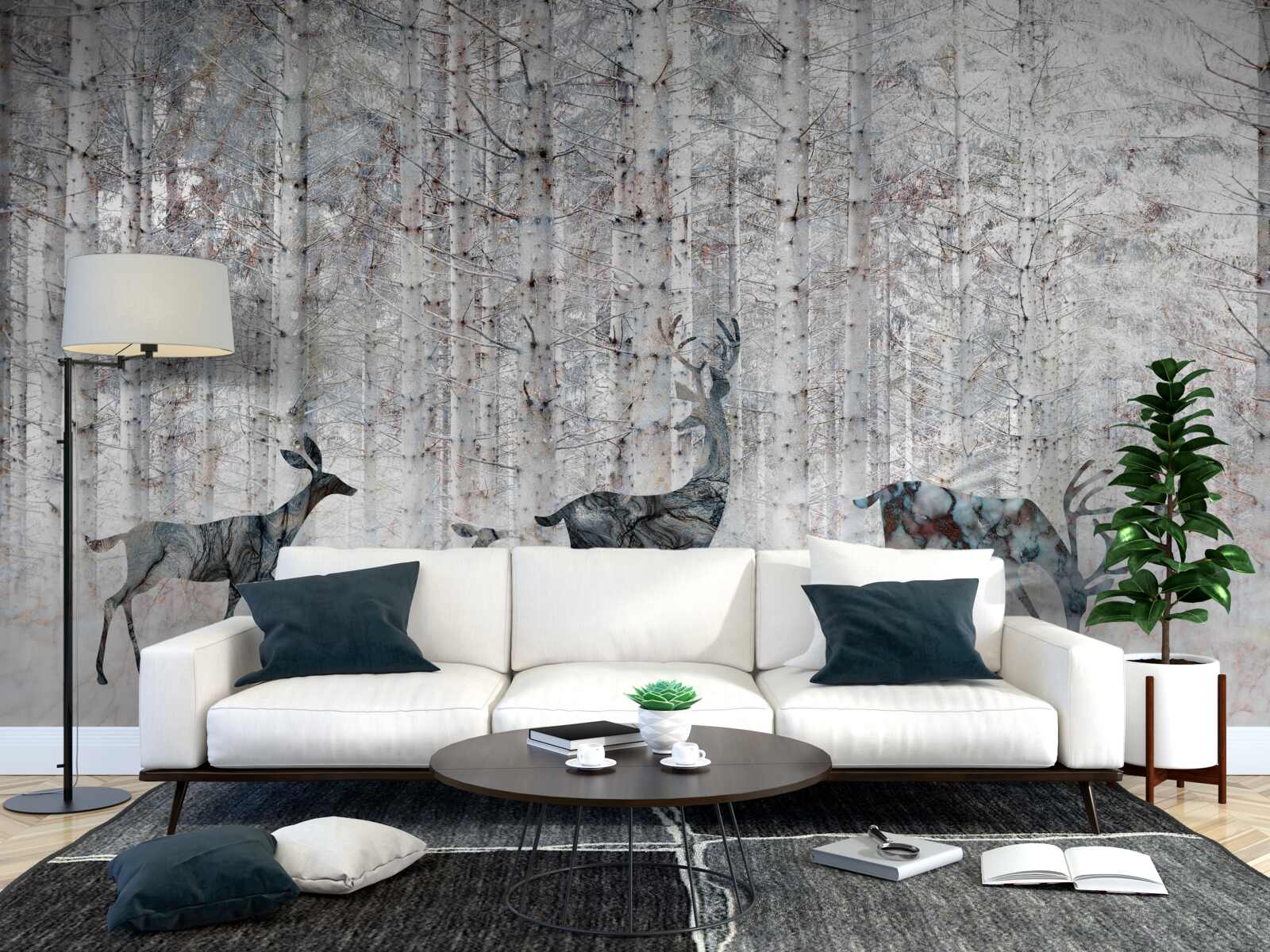 Fotobehang herten in een winters bos