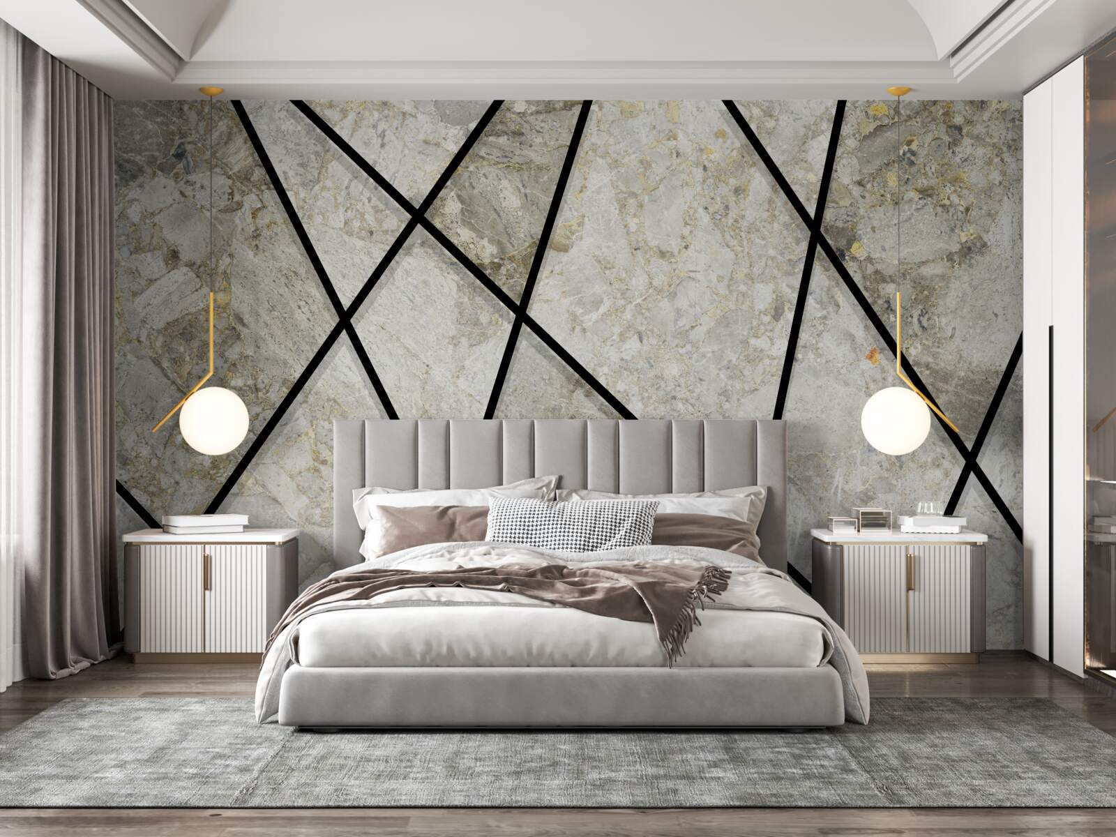 Fotobehang marmer met zwarte aderen