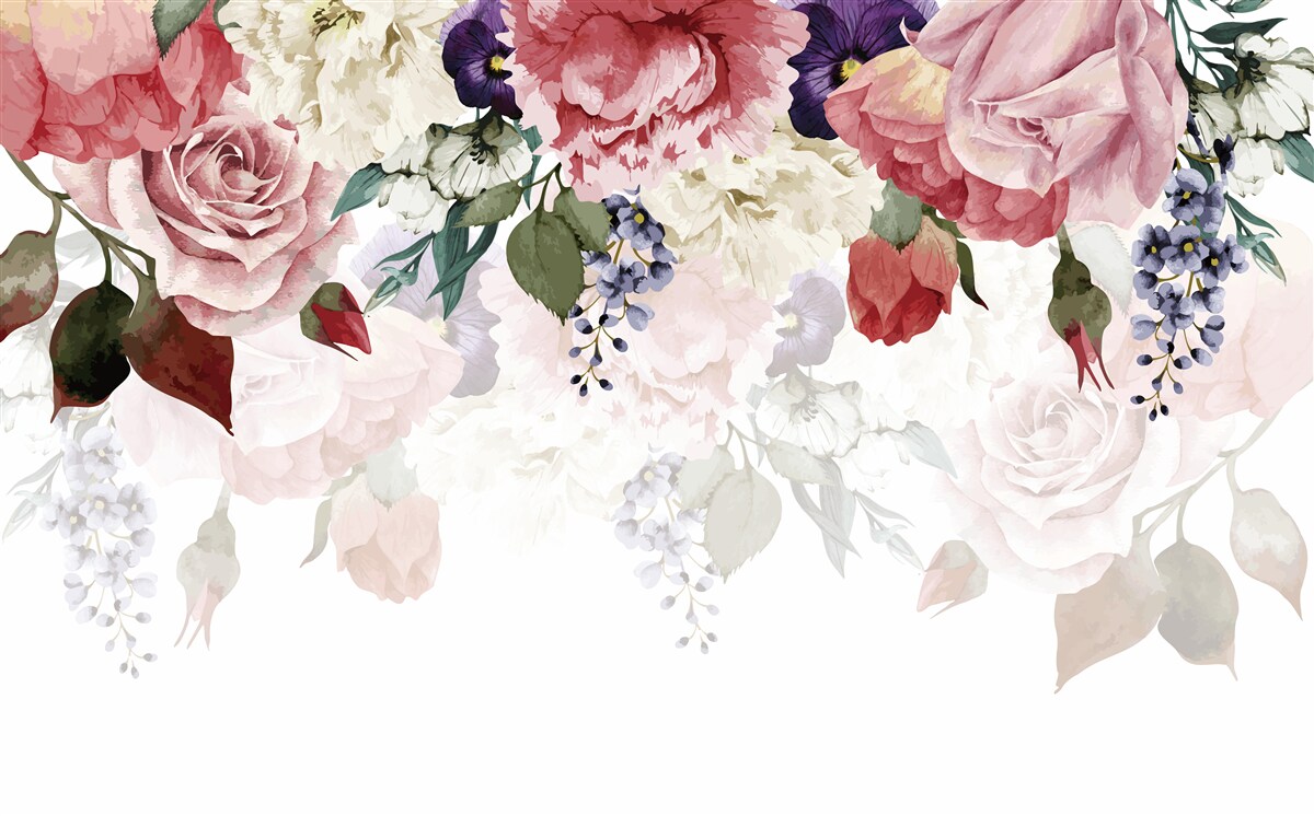 Fotobehang compositie van vallende bloemen