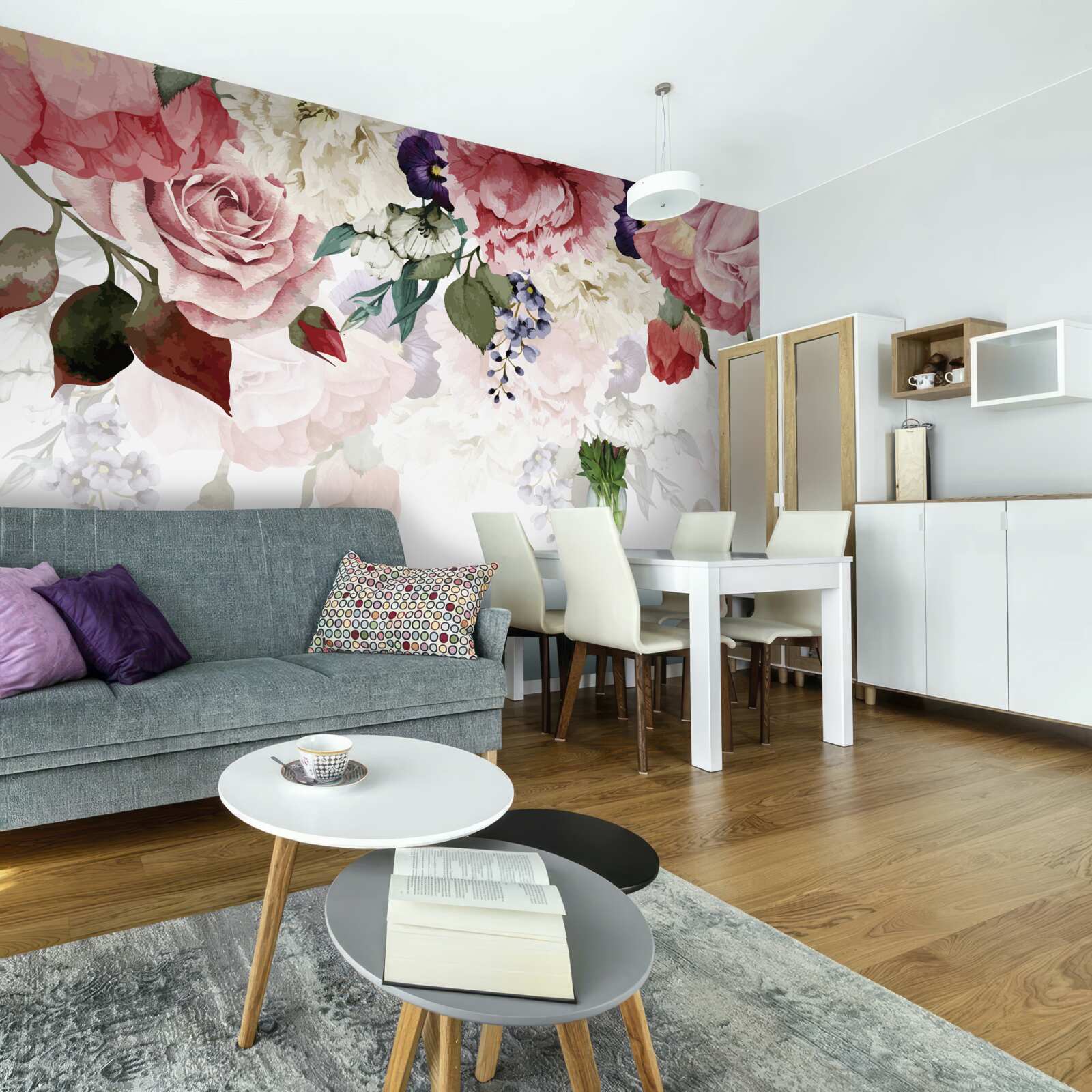 Fotobehang compositie van vallende bloemen