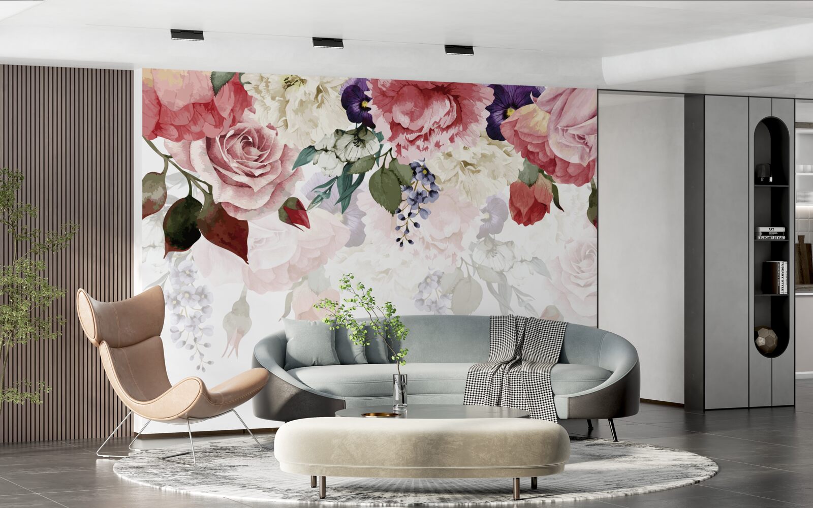 Fotobehang compositie van vallende bloemen