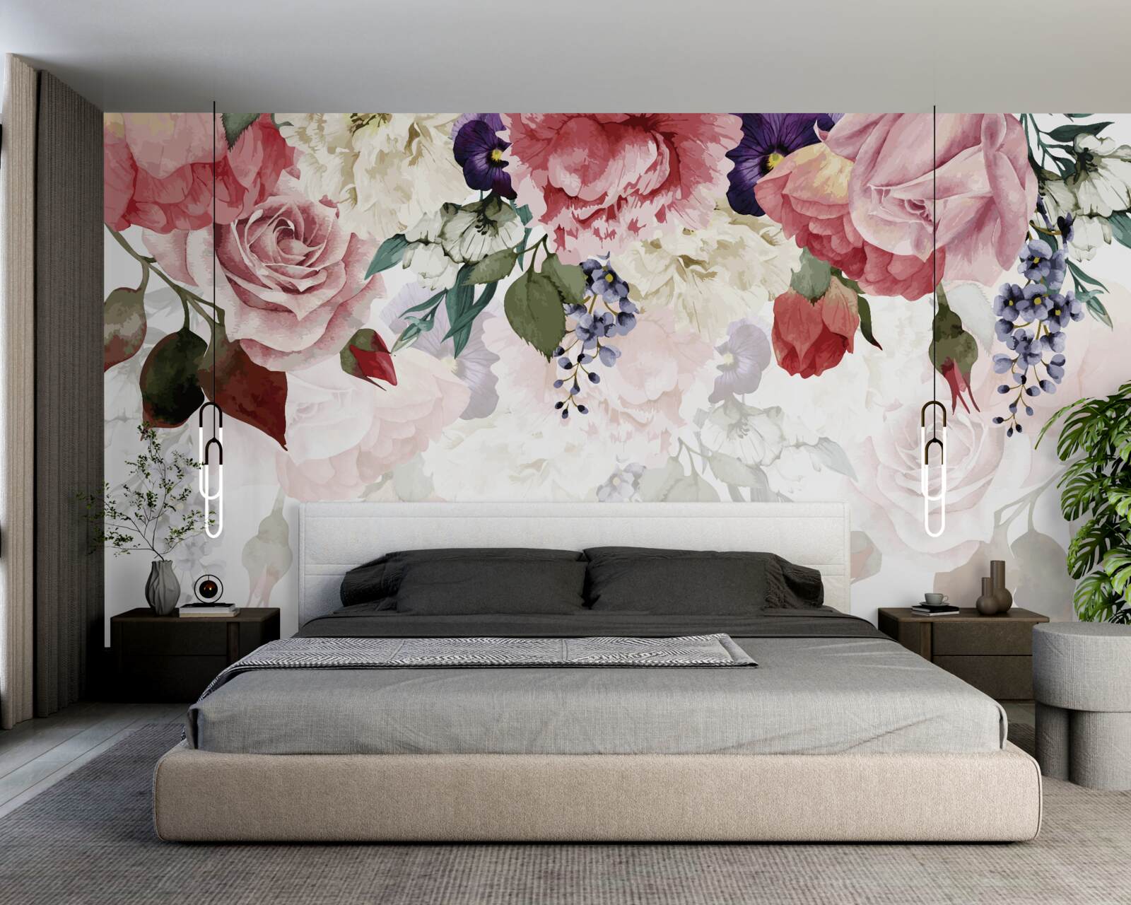 Fotobehang compositie van vallende bloemen