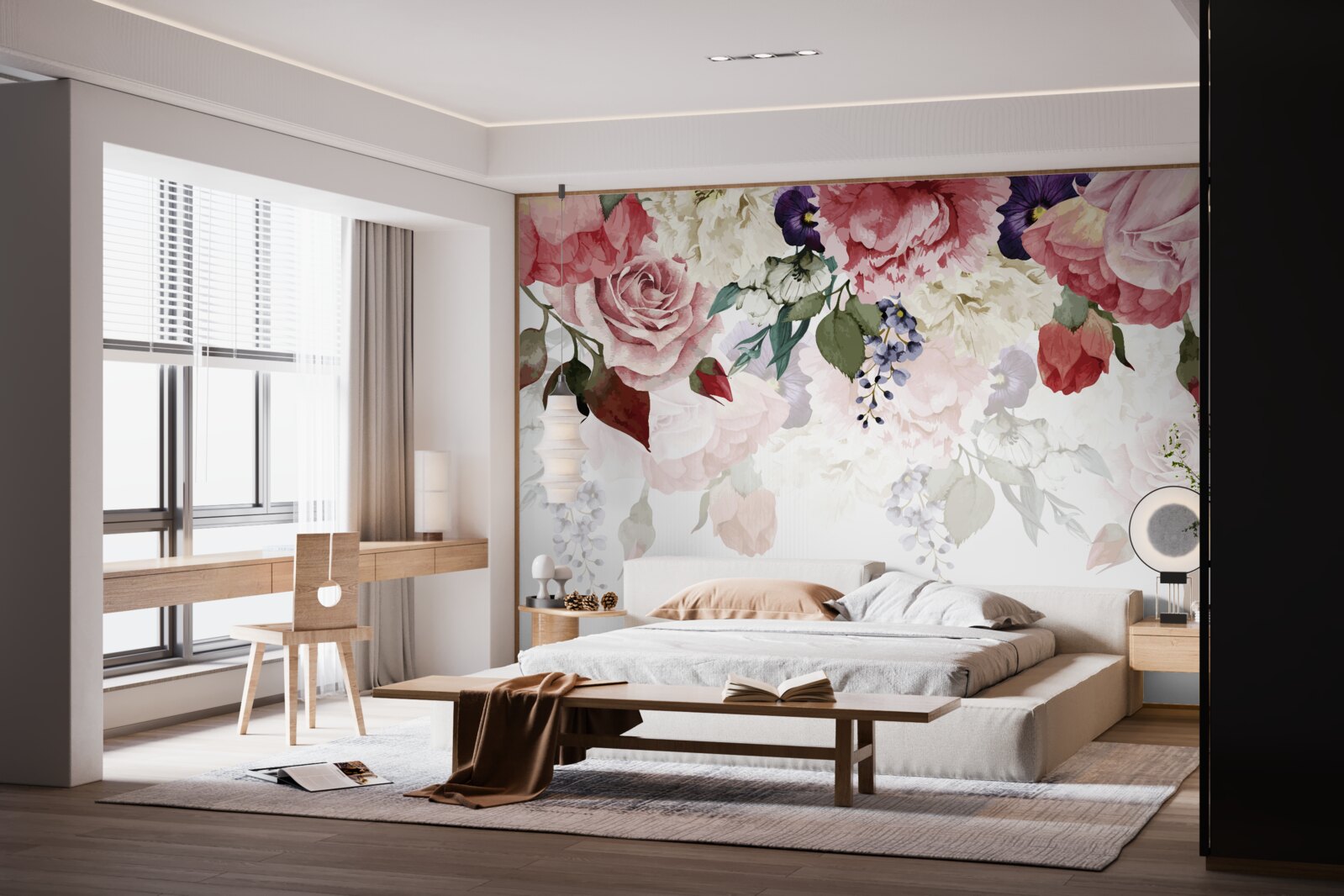 Fotobehang compositie van vallende bloemen