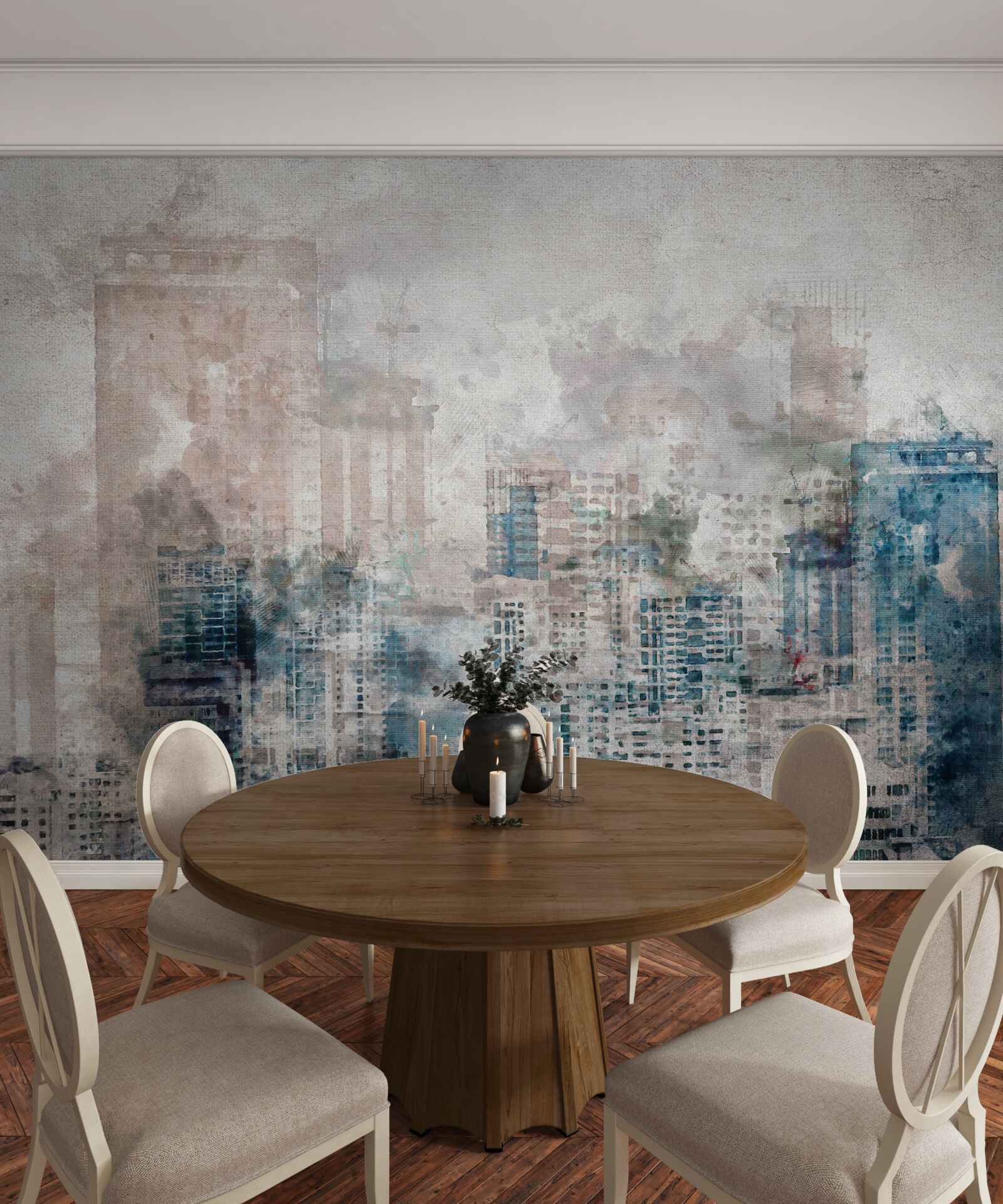 Fotobehang mistige straten van een moderne grote stad