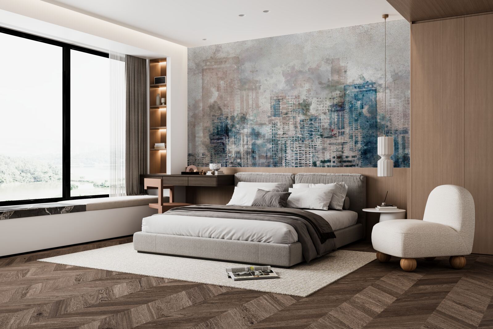 Fotobehang mistige straten van een moderne grote stad