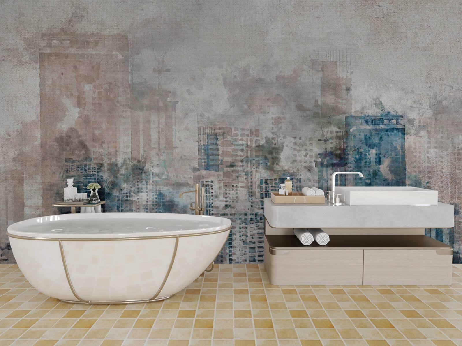 Fotobehang mistige straten van een moderne grote stad