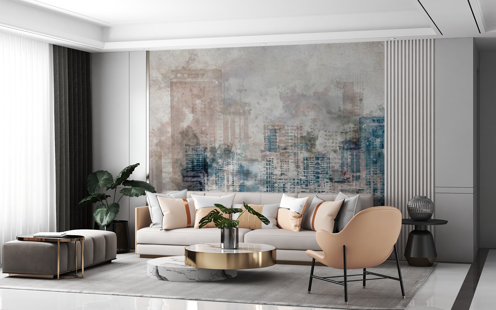 Fotobehang mistige straten van een moderne grote stad