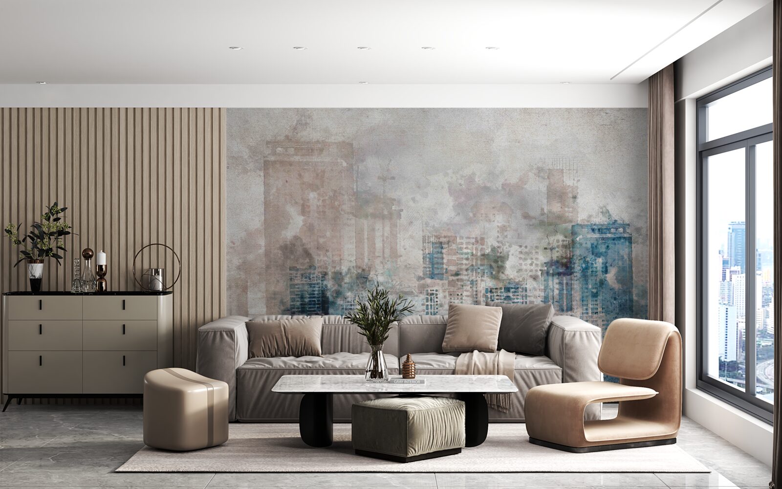 Fotobehang mistige straten van een moderne grote stad