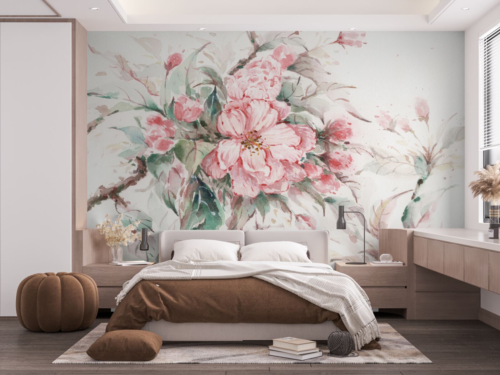 Fotobehang lichte tak van de luxueuze sakura