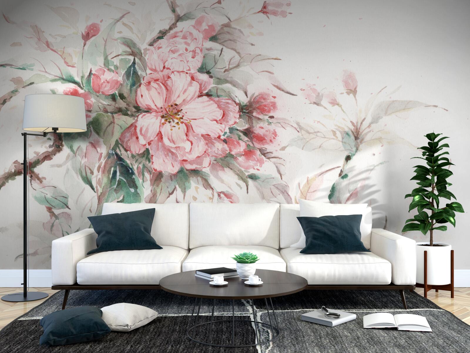 Fotobehang lichte tak van de luxueuze sakura