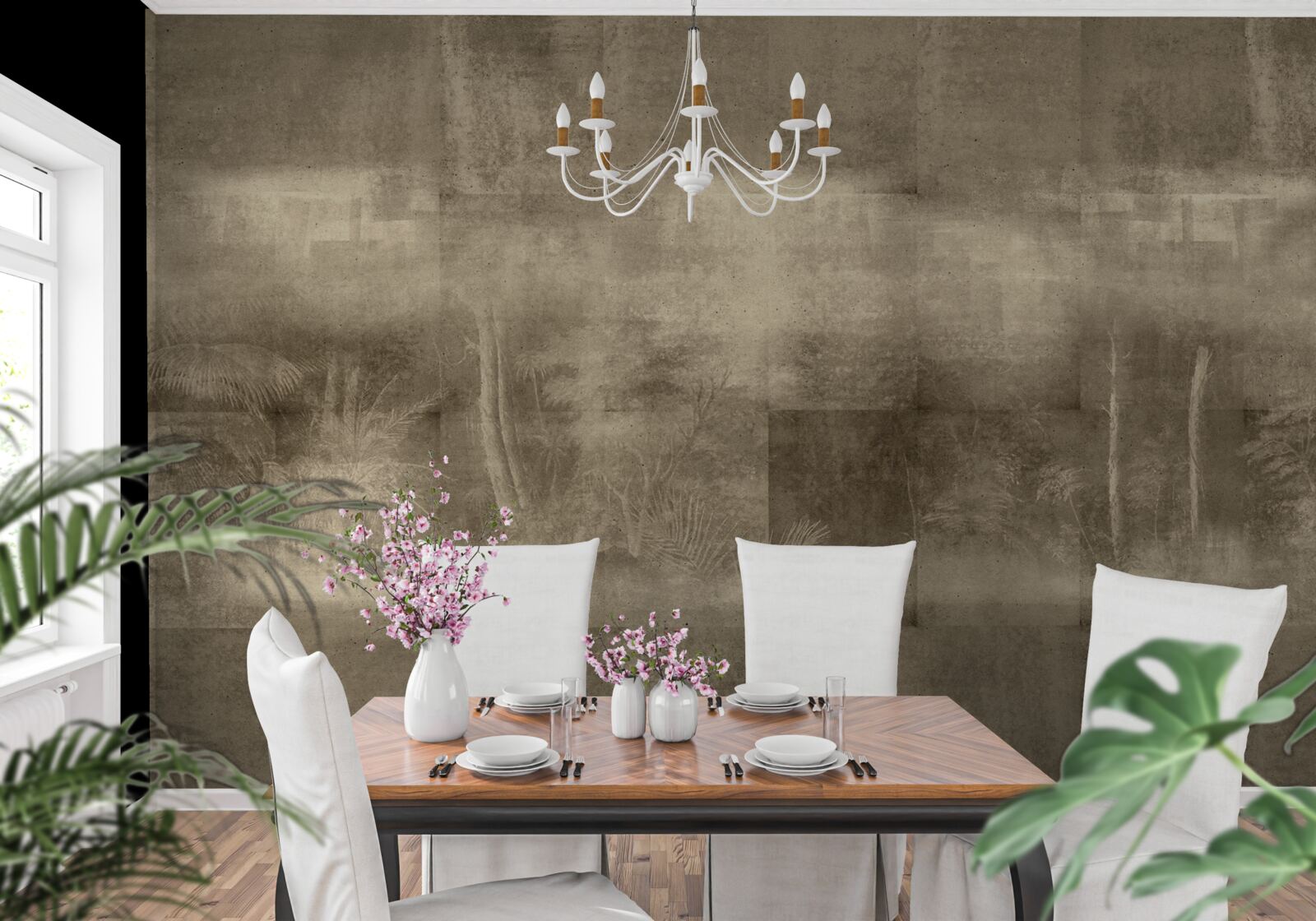 Fotobehang Sepia-getinte regen bij nacht