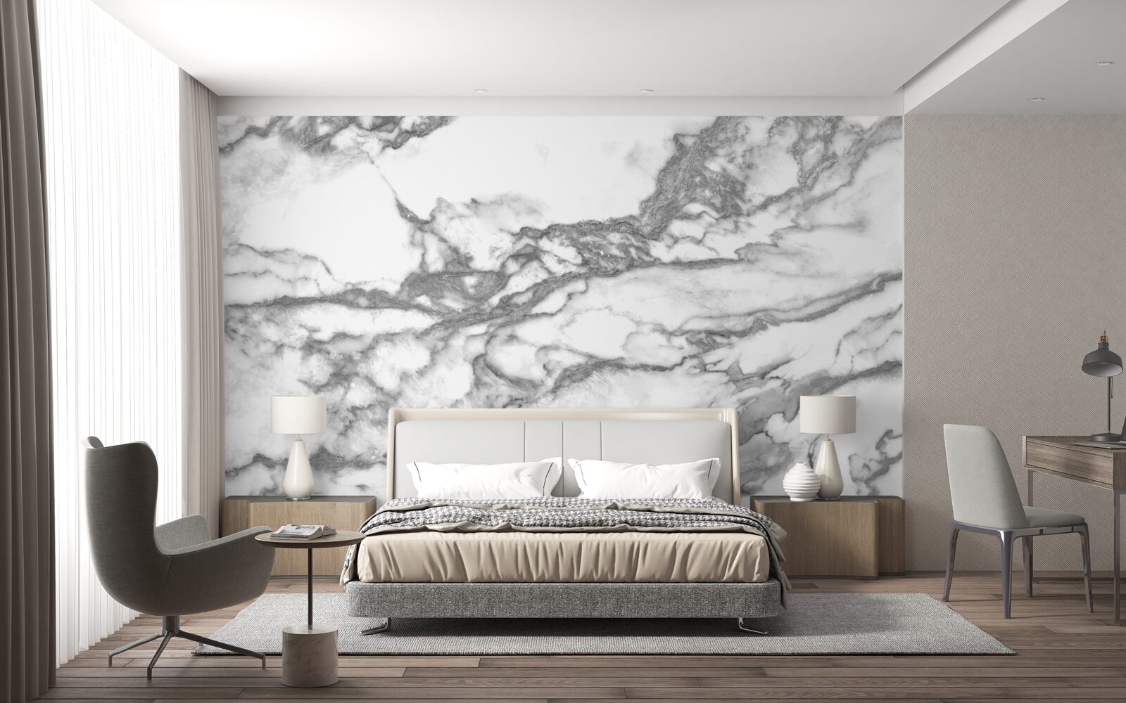 Fotobehang grijs marmer met stofdeeltjes