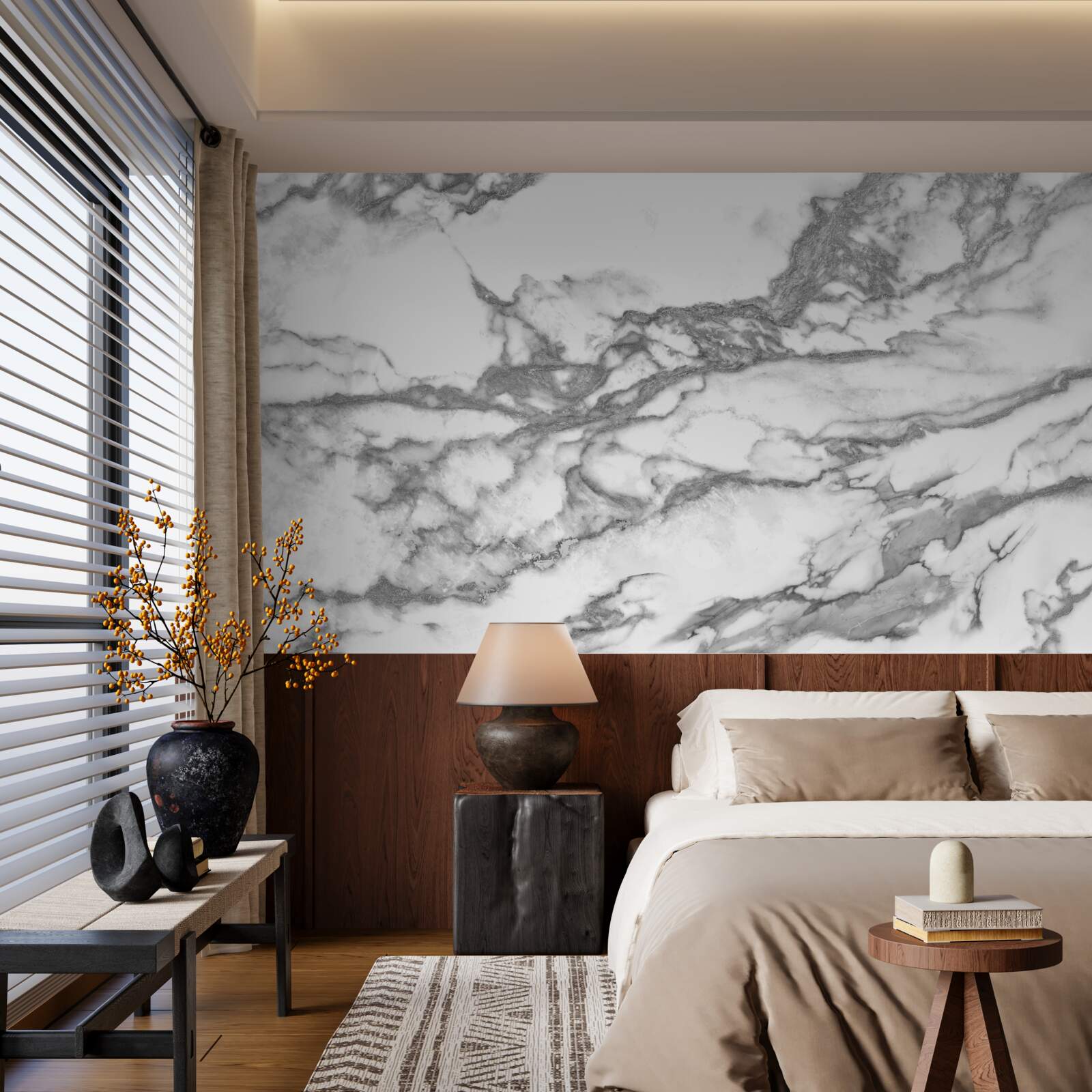 Fotobehang grijs marmer met stofdeeltjes