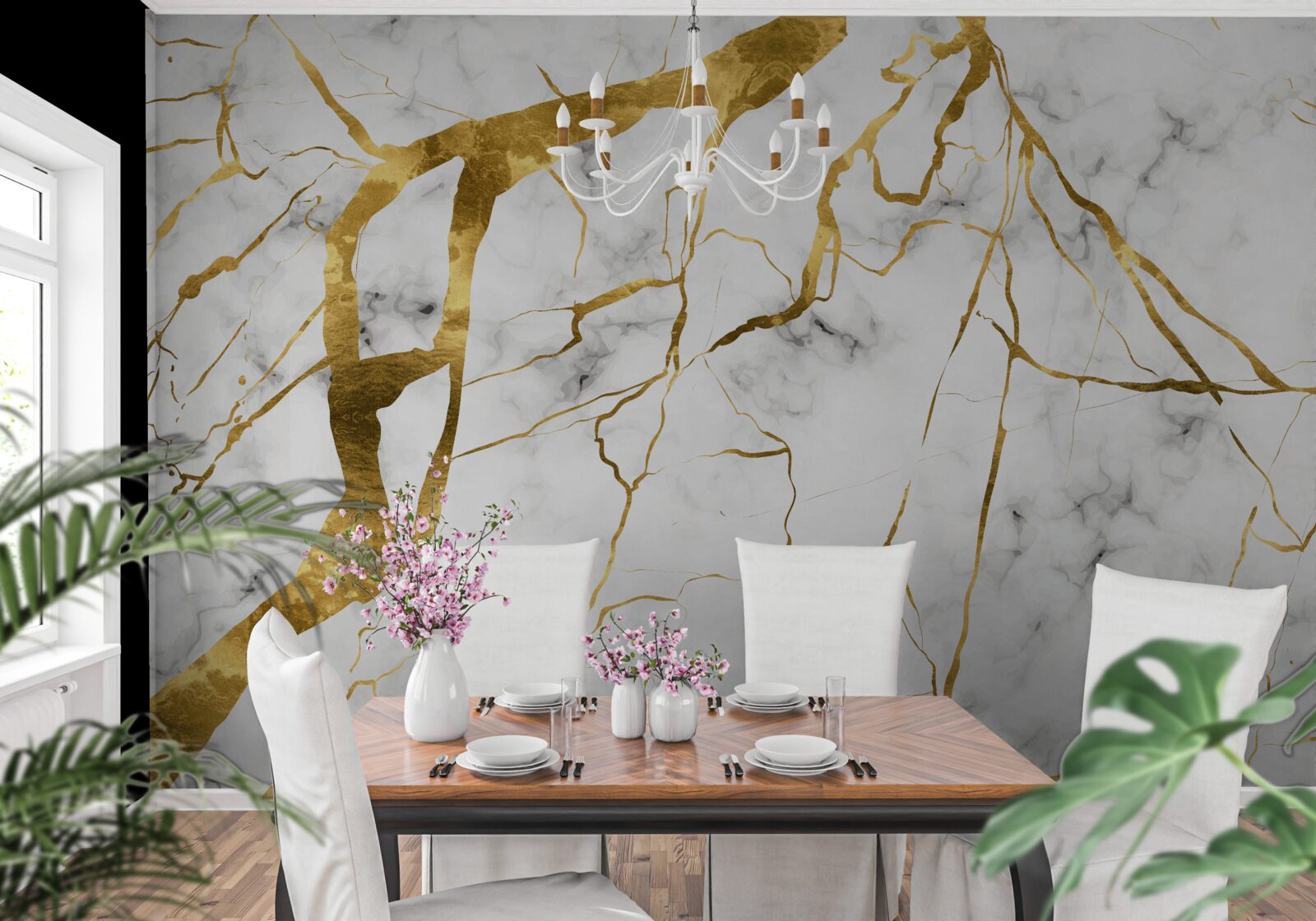 Fotobehang de nachtelijke hemel wordt verlicht door bliksem