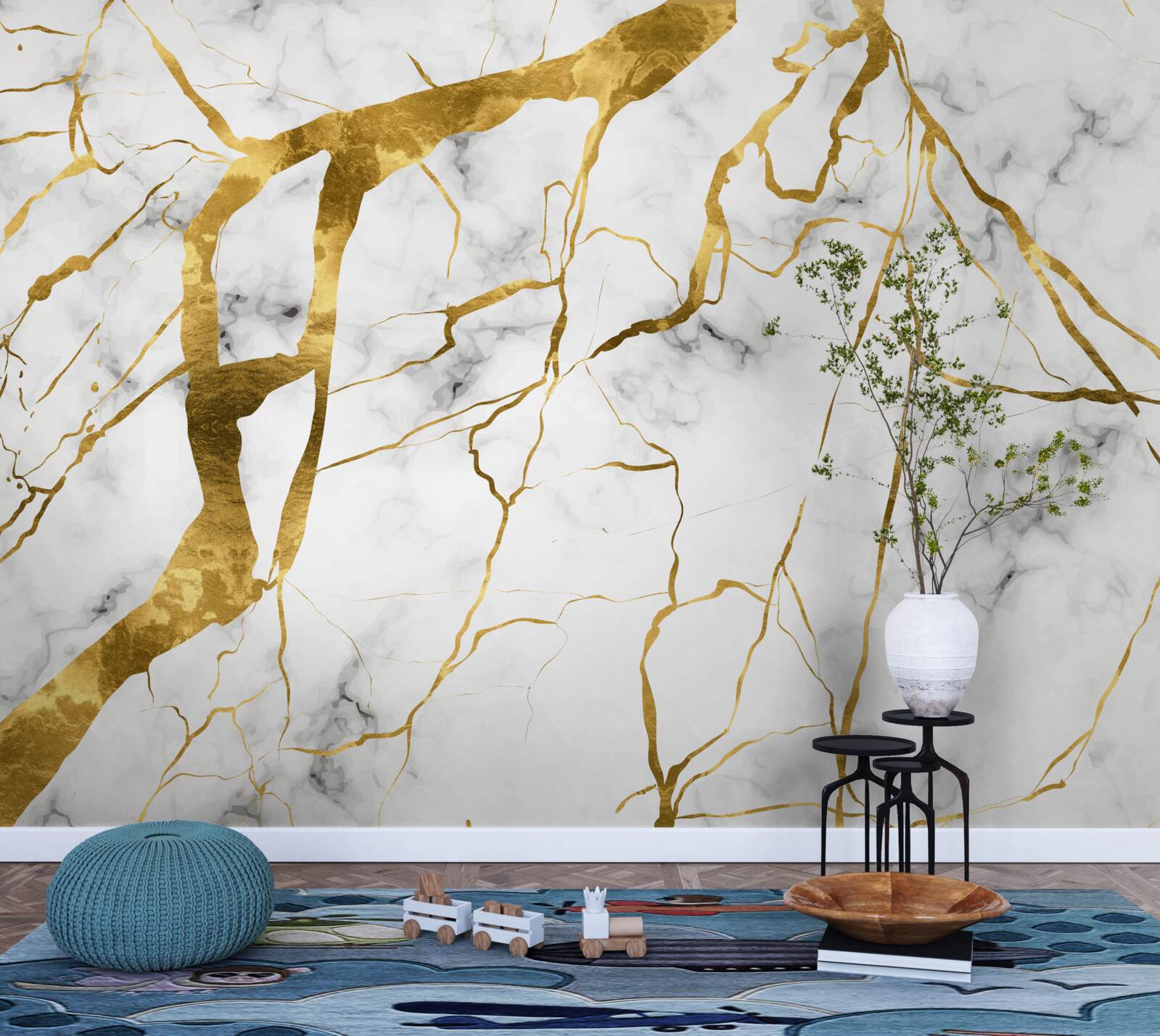 Fotobehang de nachtelijke hemel wordt verlicht door bliksem