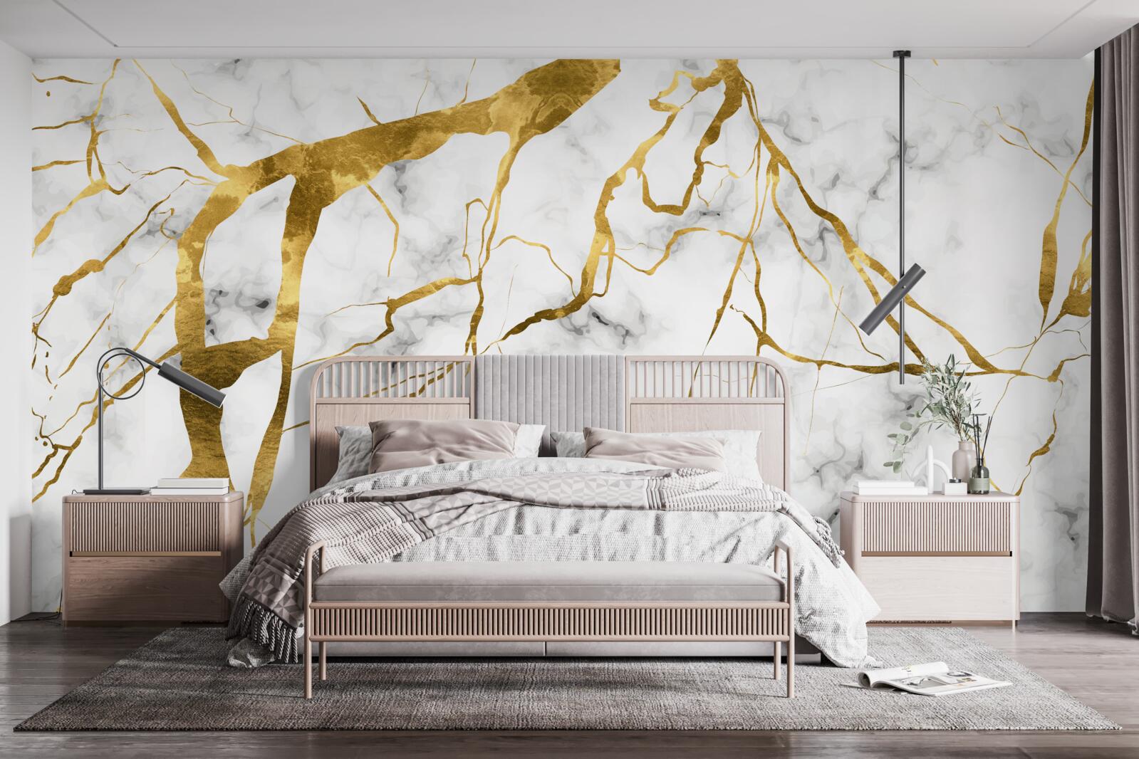 Fotobehang de nachtelijke hemel wordt verlicht door bliksem