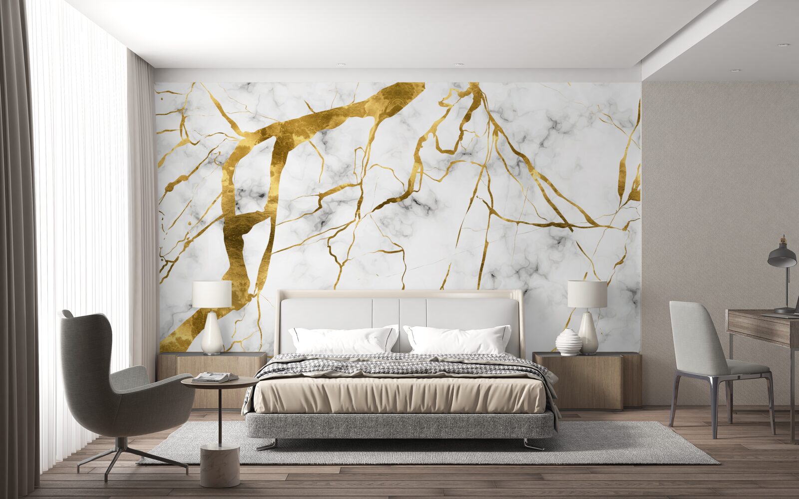 Fotobehang de nachtelijke hemel wordt verlicht door bliksem