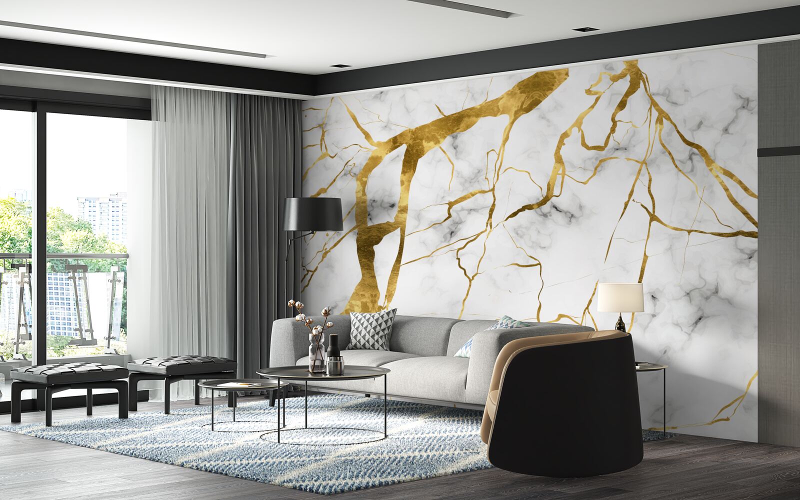 Fotobehang de nachtelijke hemel wordt verlicht door bliksem