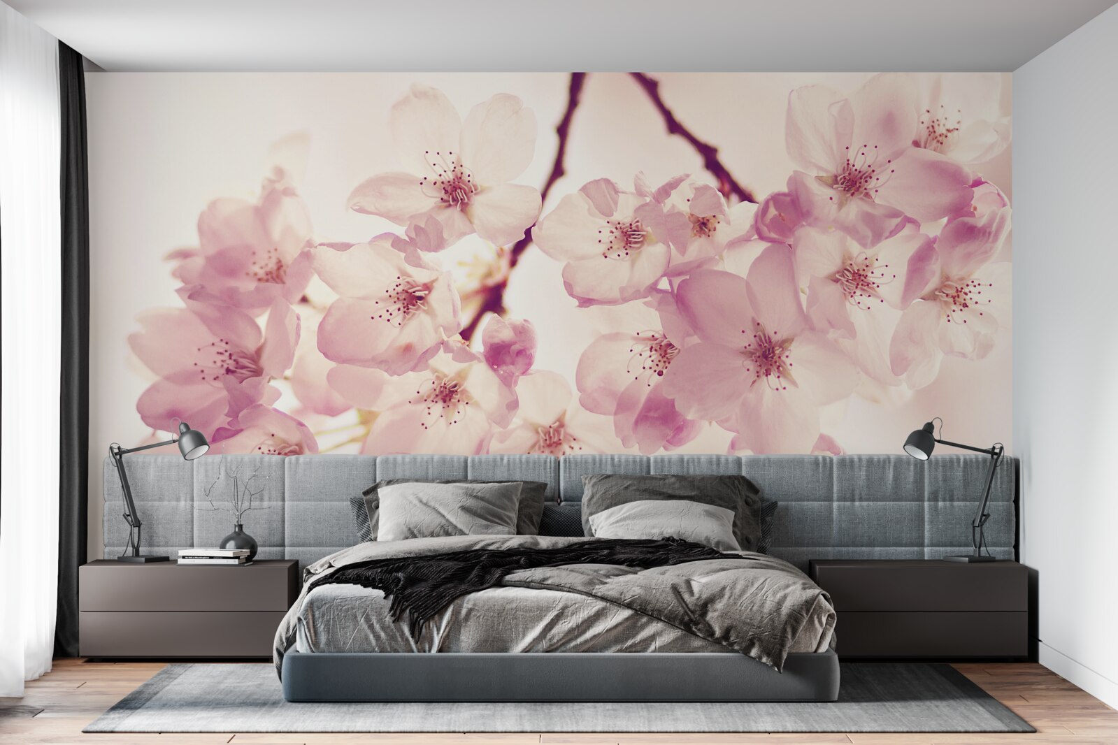 Fotobehang wilde kersenbloesems, vol delicatesse