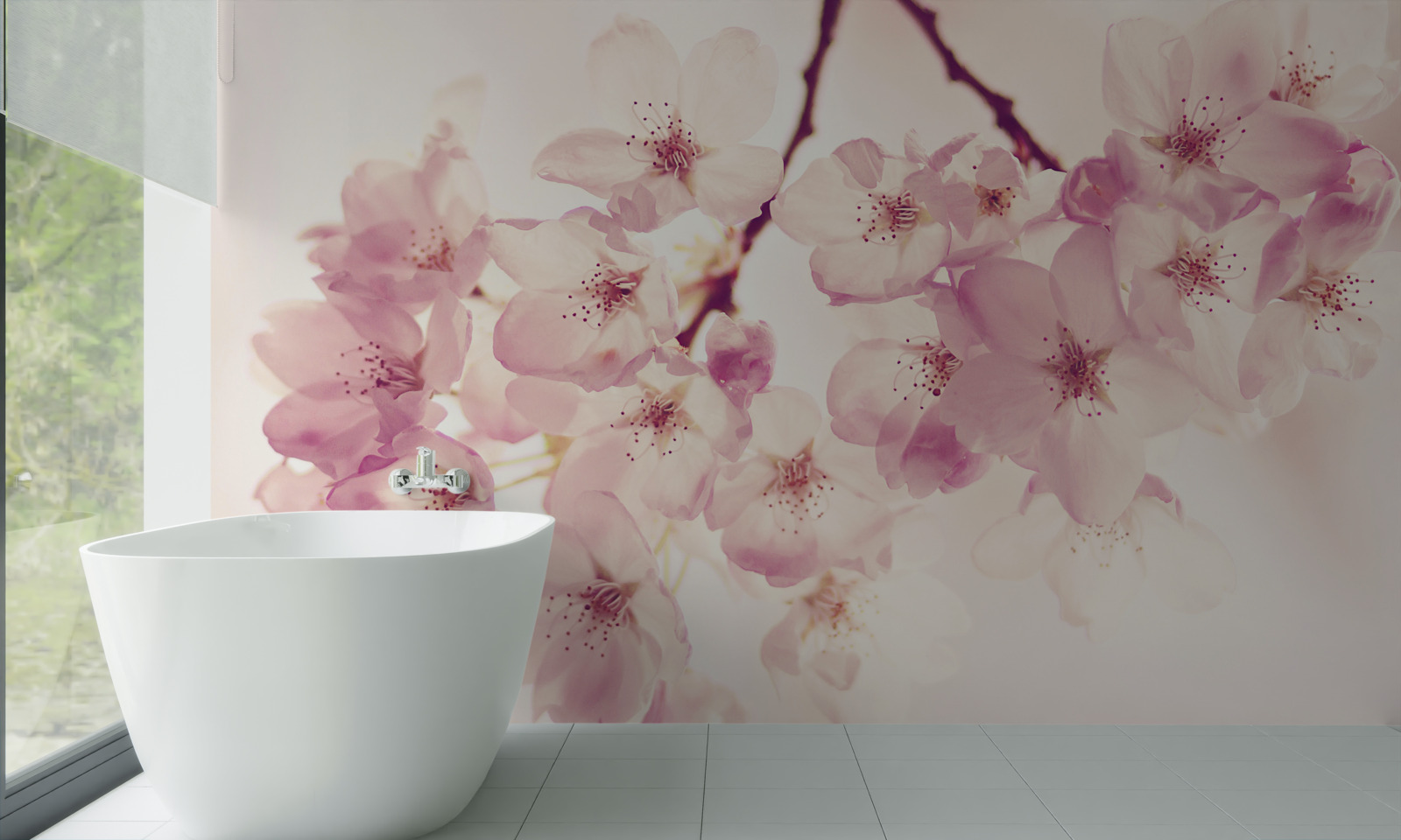 Fotobehang wilde kersenbloesems, vol delicatesse