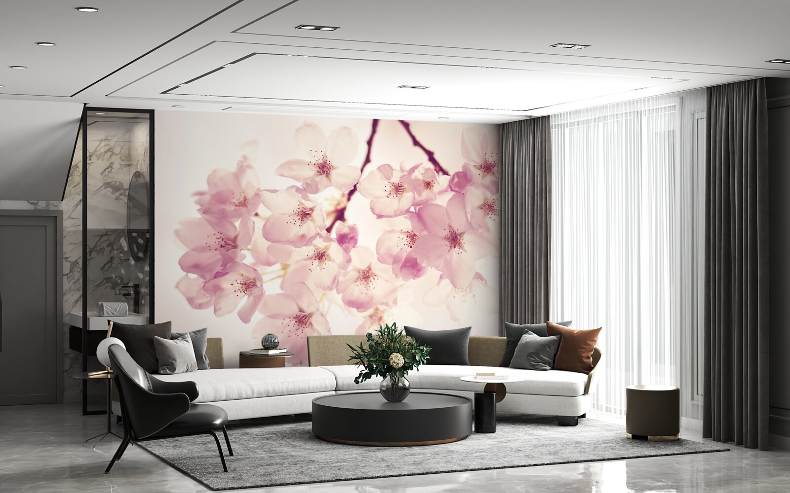 Fotobehang wilde kersenbloesems, vol delicatesse