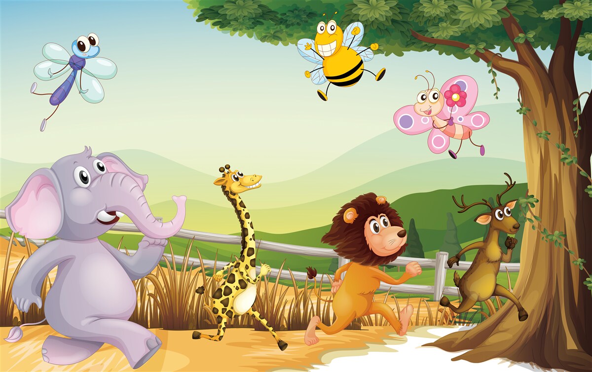 Fotobehang rennende dieren in het veld