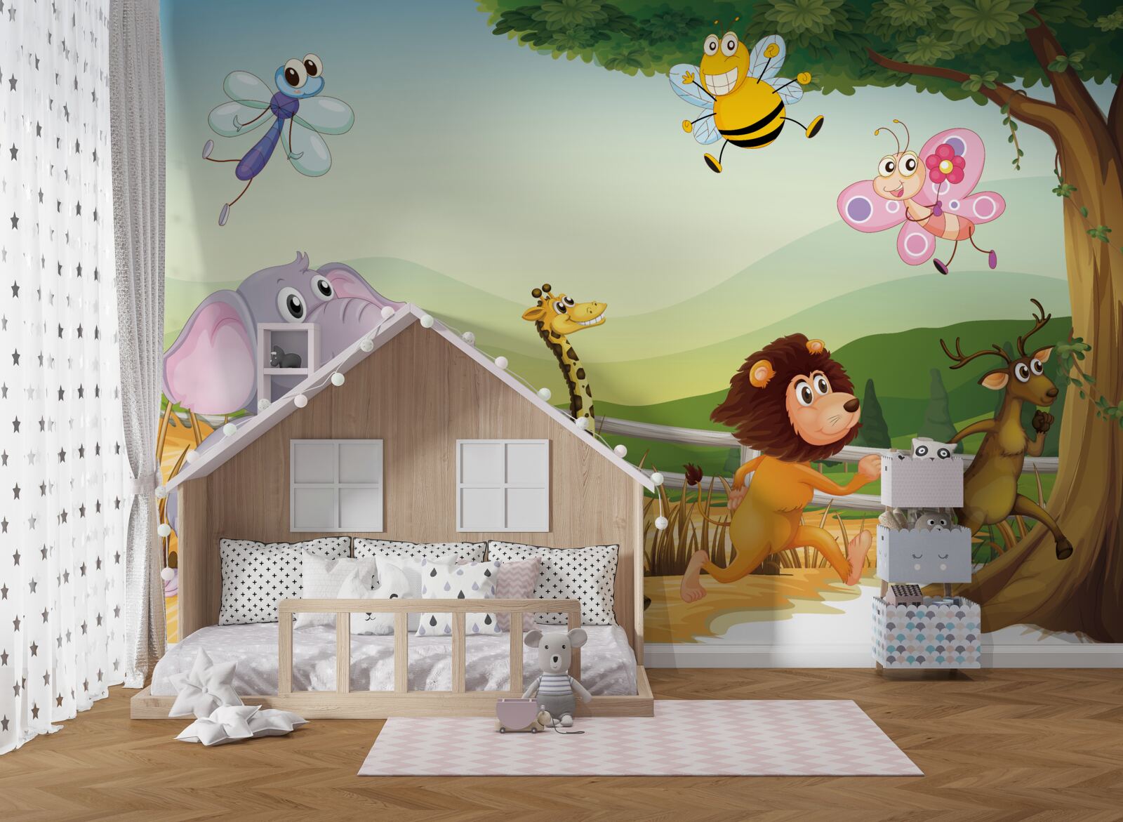 Fotobehang rennende dieren in het veld