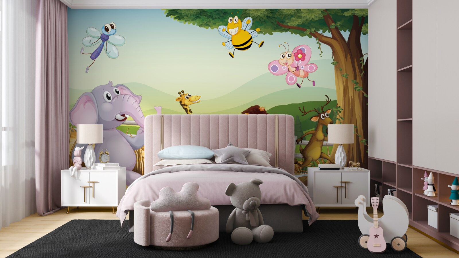 Fotobehang rennende dieren in het veld