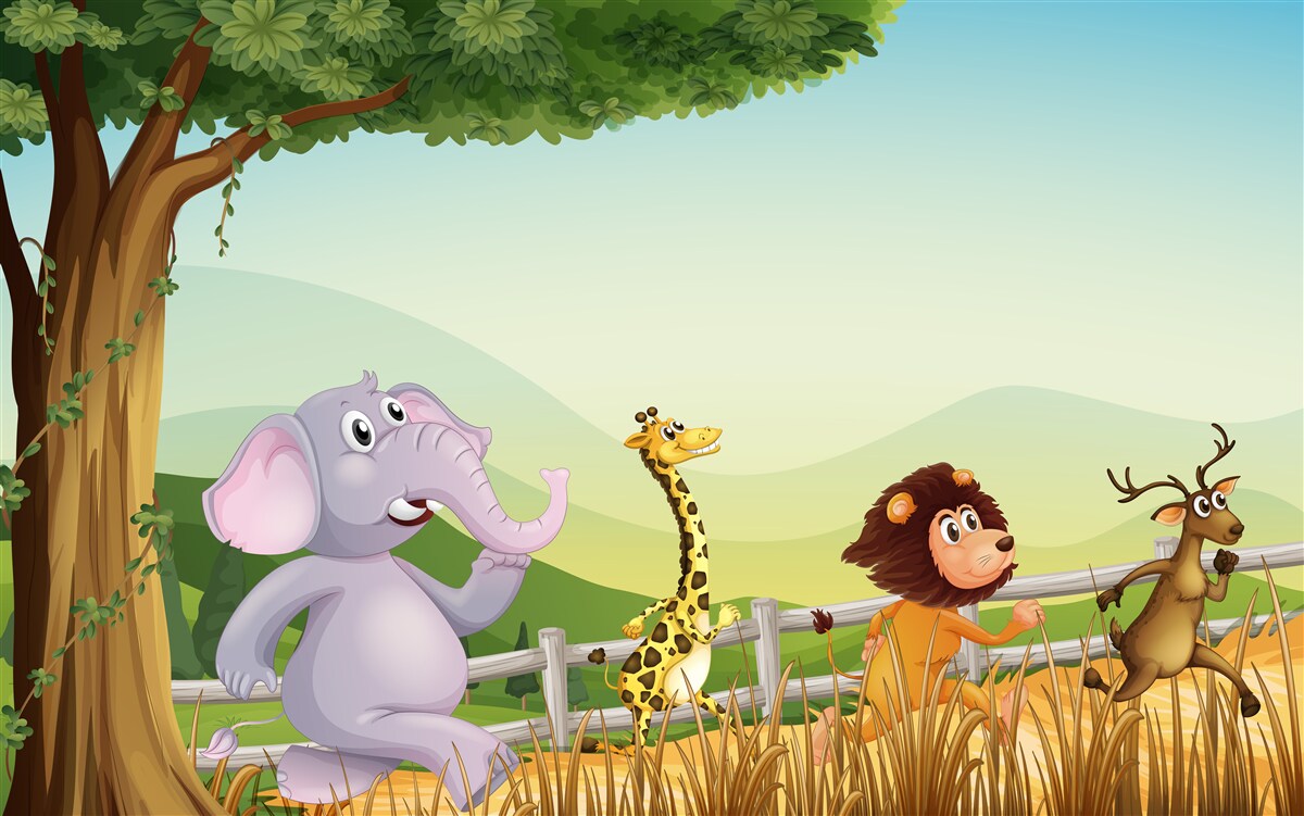 Fotobehang kinderdieren in beweging