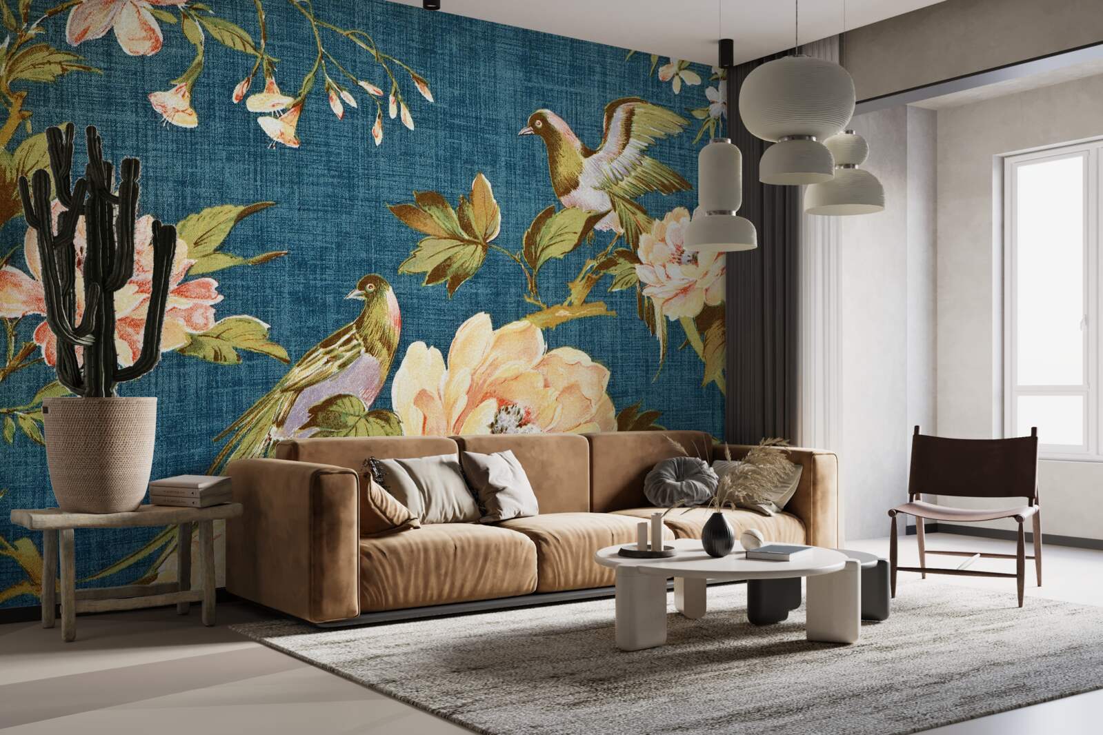 Fotobehang twee papegaaien tussen de rozen