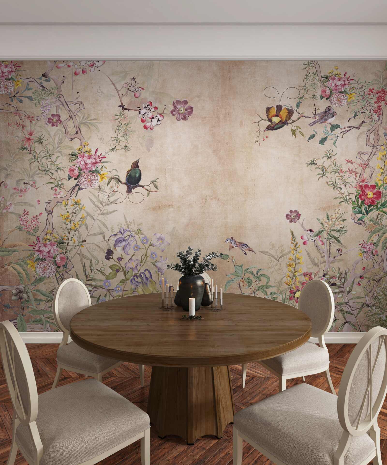 Fotobehang vogels op bloeiende takken