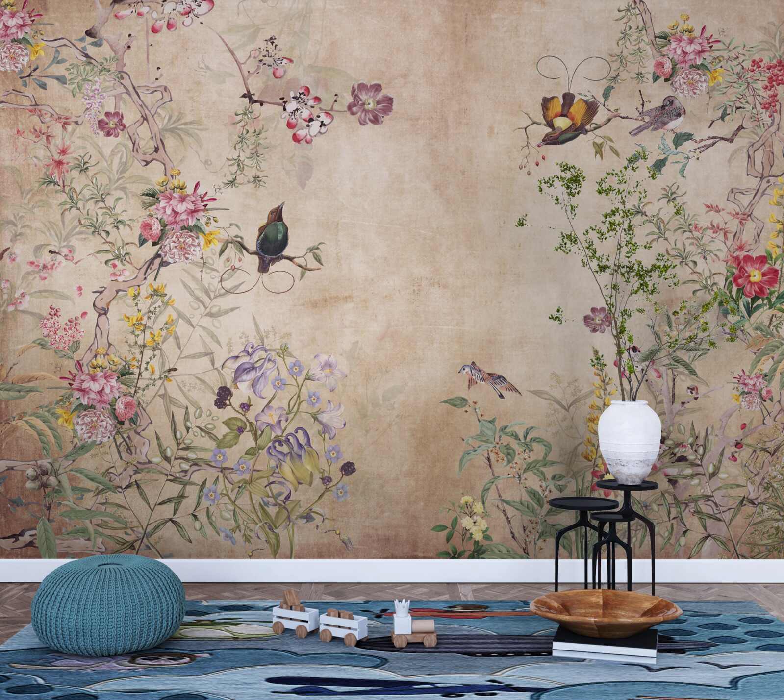 Fotobehang vogels op bloeiende takken