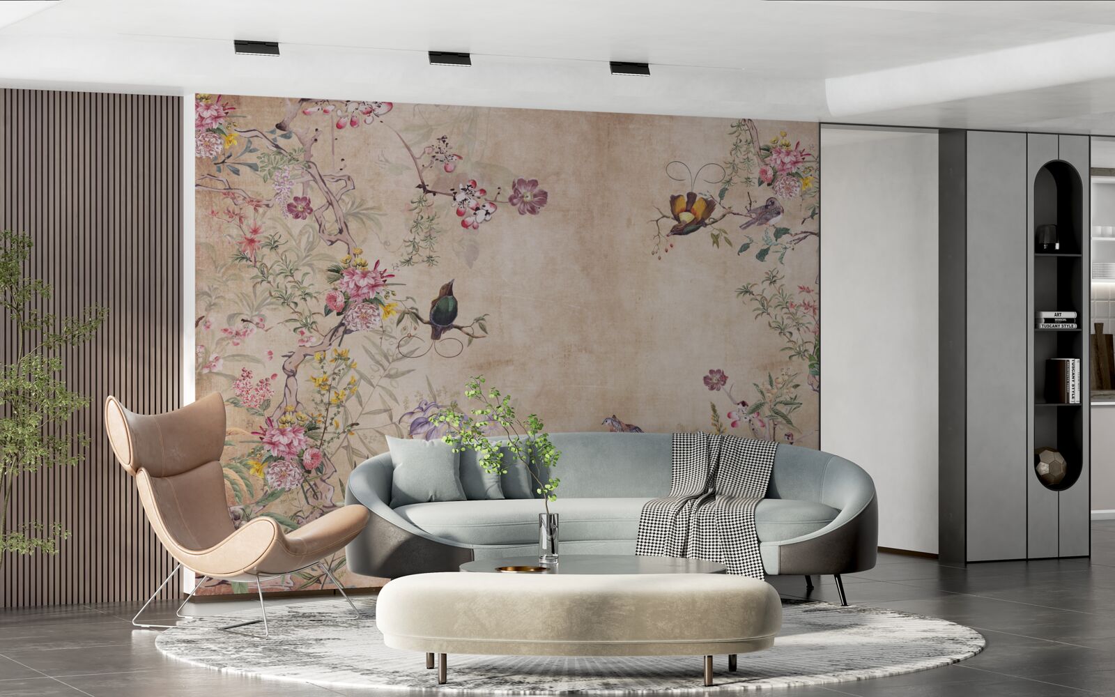 Fotobehang vogels op bloeiende takken