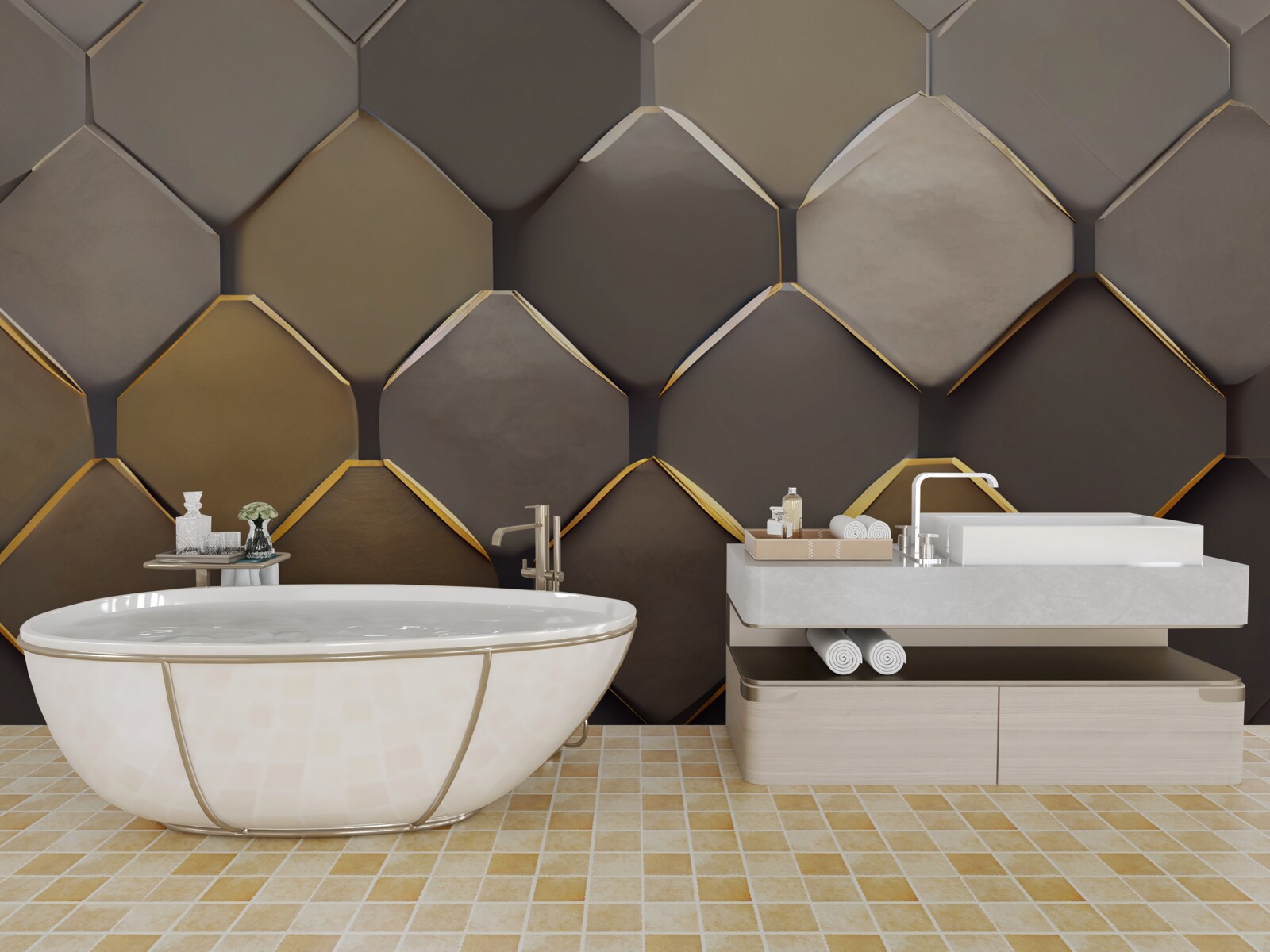 Fotobehang metalen vierkanten