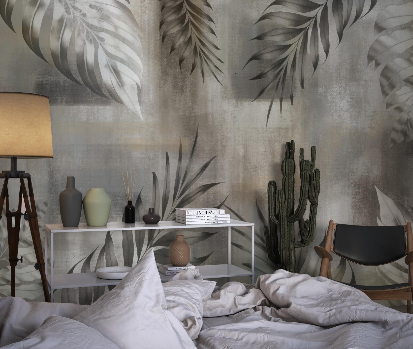 Fotobehang monstera bladeren in zwart en wit