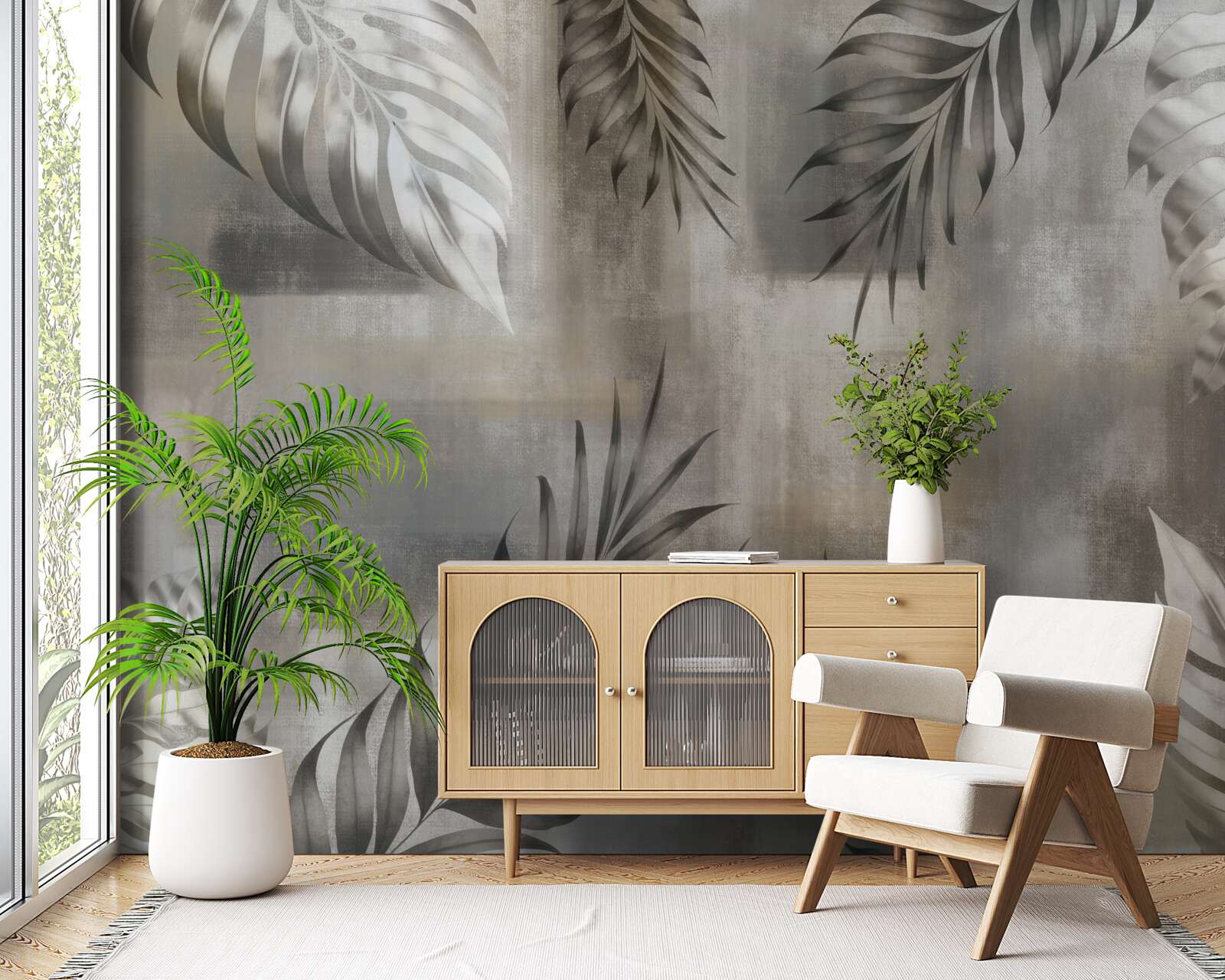 Fotobehang monstera bladeren in zwart en wit