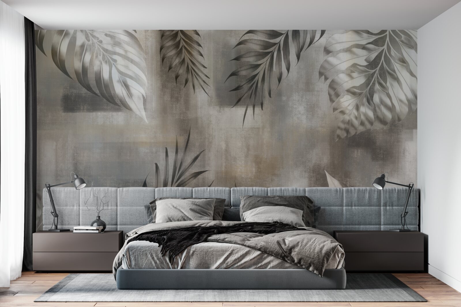 Fotobehang monstera bladeren in zwart en wit