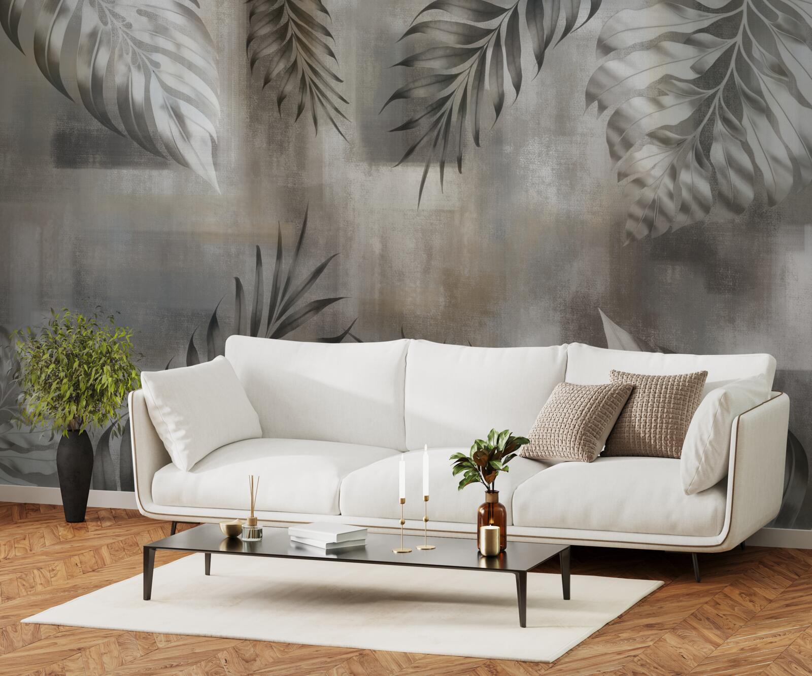 Fotobehang monstera bladeren in zwart en wit